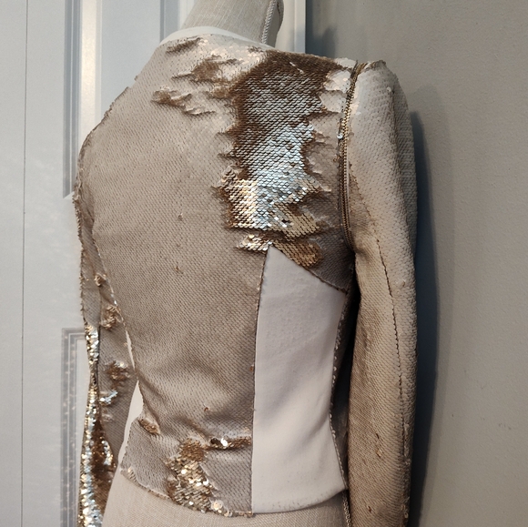 😍EUC TED BAKER LONDON Blubele Sequined Cropped Cocktail Jacket, White/Gold, 0 - Picture 6 of 15